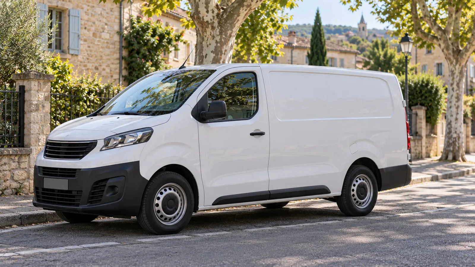La camionnette d’un plombier, son nom et son numéro sur le flanc, puis le flanc vide.