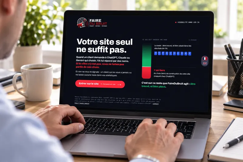 Un ordinateur ouvert sur le site FaireDuBruit.