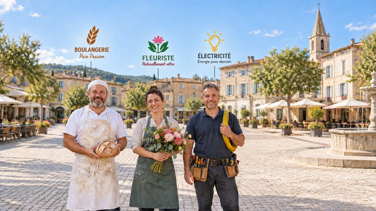 La même place : il ne reste que trois des douze gérants, avec leur logo.