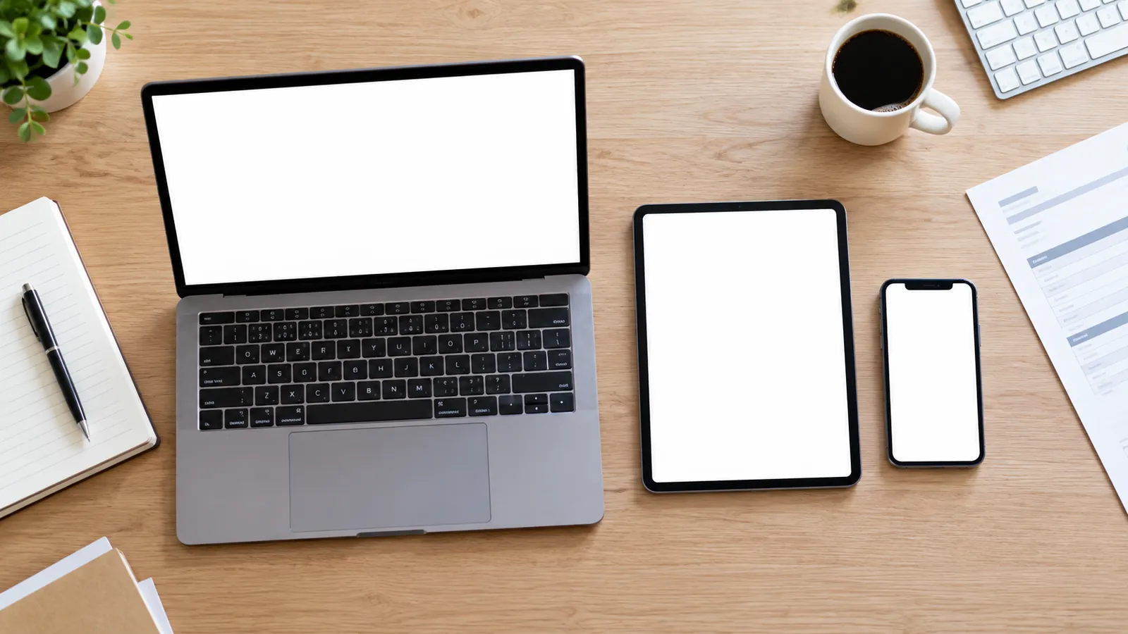 Un ordinateur, une tablette et un téléphone sur une table : trois articles qui répondent à la question de la gérante.